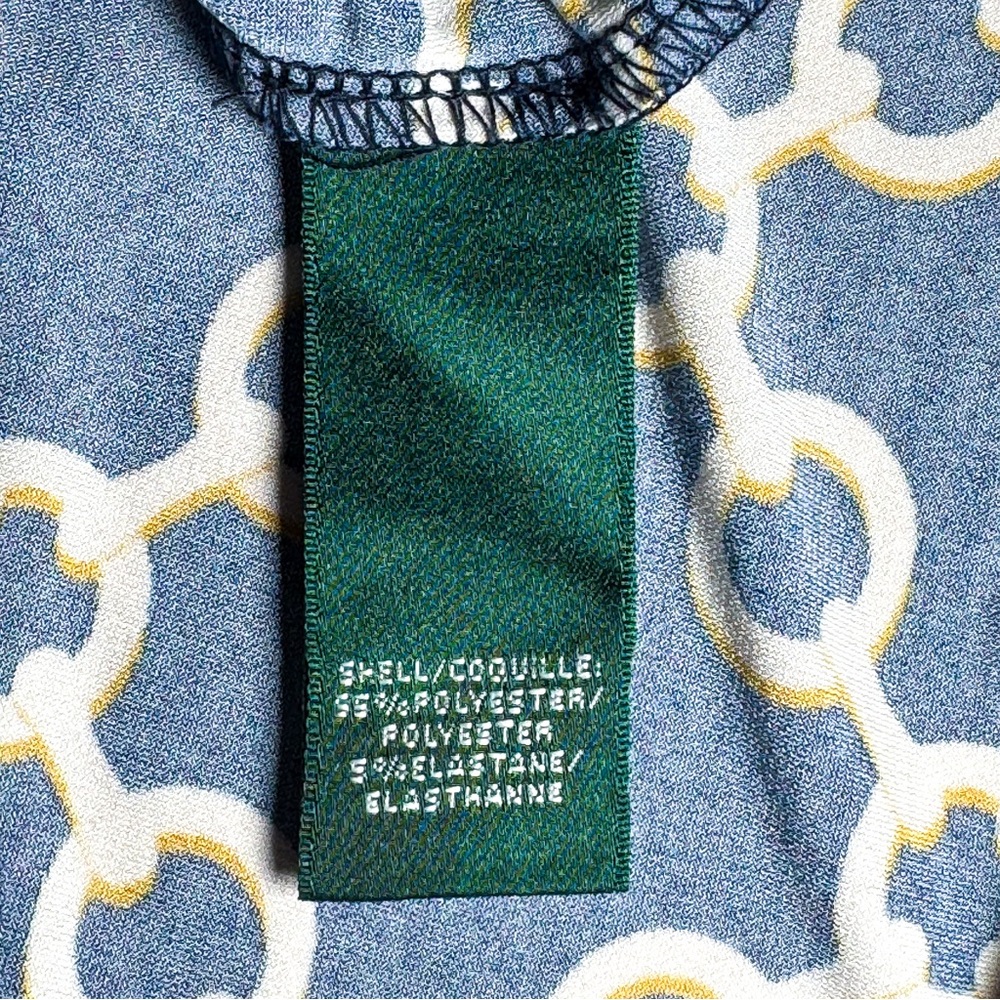 Lauren Ralph Lauren Wrap Dress Navy Blue Gold Chains 10 Classic Preppy Stretch - Picture 7 of 12